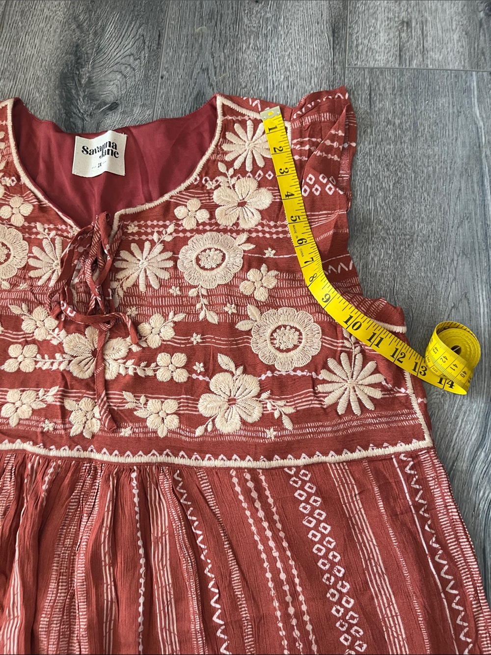 Savanna Jane Rust Dress with Cream Floral Embroidery - Picture 7 of 10